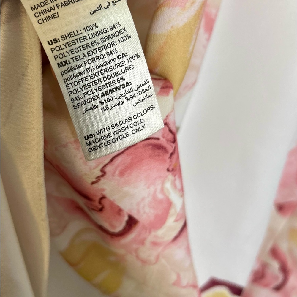 White House Black Market Cream Floral V-Neck Midi Dress with Pink Accents - Picture 8 of 9